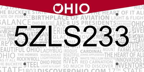 5ZLS233 Ohio License Plate
