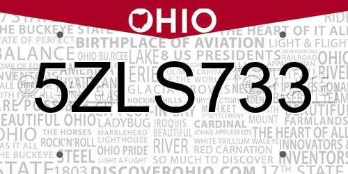 5ZLS733 Ohio License Plate