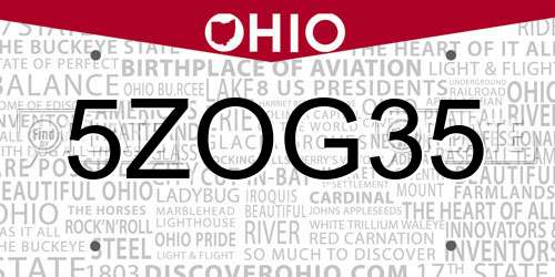 5ZOG35 Ohio License Plate