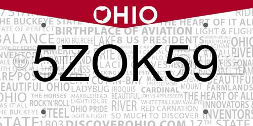 5ZOK59 Ohio License Plate