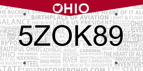 5ZOK89 Ohio License Plate