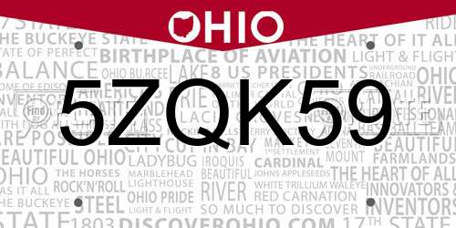 5ZQK59 Ohio License Plate