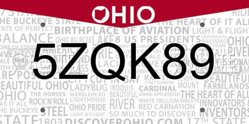 5ZQK89 Ohio License Plate