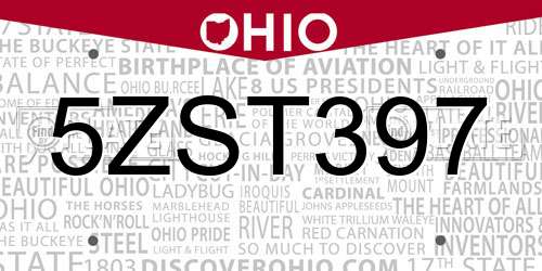 5ZST397 Ohio License Plate