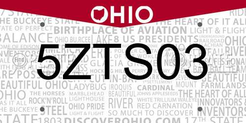 5ZTS03 Ohio License Plate