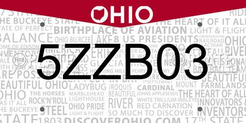 5ZZB03 Ohio License Plate