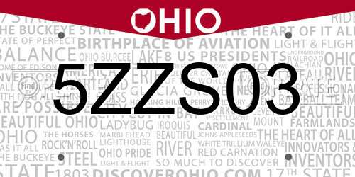 5ZZS03 Ohio License Plate
