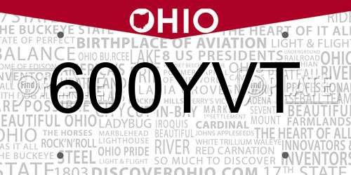 600YVT Ohio License Plate