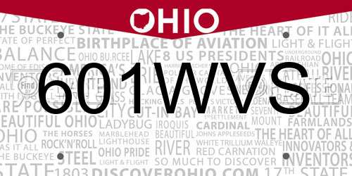 601WVS Ohio License Plate