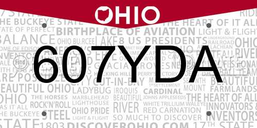 607YDA Ohio License Plate