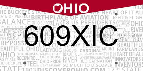 609XIC Ohio License Plate