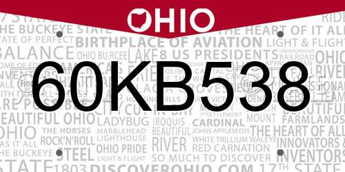 60KB538 Ohio License Plate