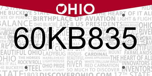 60KB835 Ohio License Plate