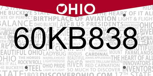 60KB838 Ohio License Plate