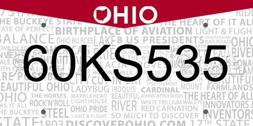 60KS535 Ohio License Plate