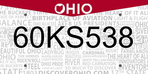 60KS538 Ohio License Plate
