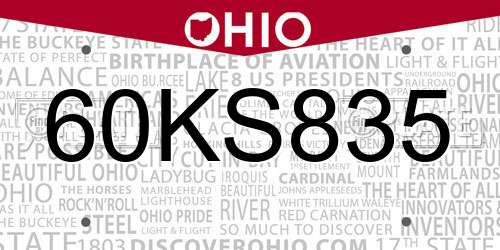 60KS835 Ohio License Plate