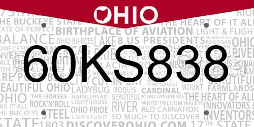 60KS838 Ohio License Plate