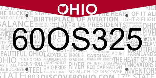 60OS325 Ohio License Plate