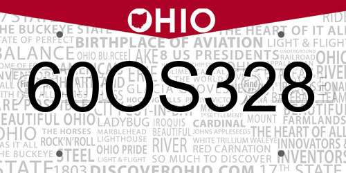 60OS328 Ohio License Plate