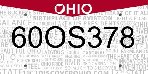 60OS378 Ohio License Plate