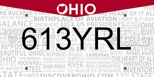 613YRL Ohio License Plate