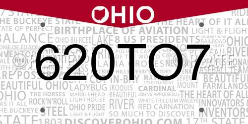 620TO7 Ohio License Plate