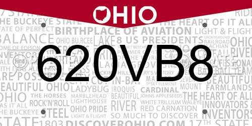620VB8 Ohio License Plate