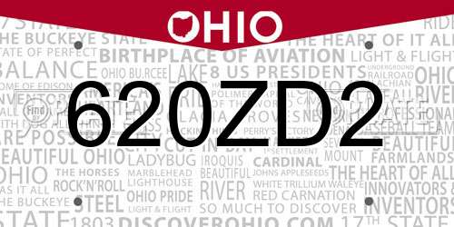 620ZD2 Ohio License Plate