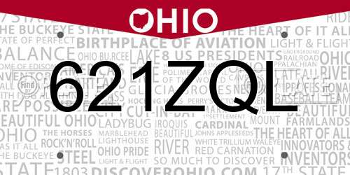 621ZQL Ohio License Plate
