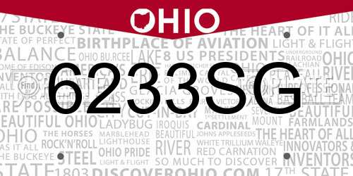 6233SG Ohio License Plate
