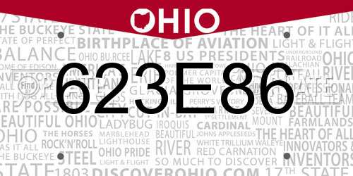 623E86 Ohio License Plate