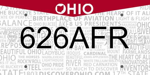 626AFR Ohio License Plate