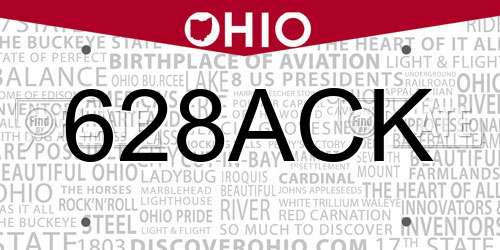 628ACK Ohio License Plate