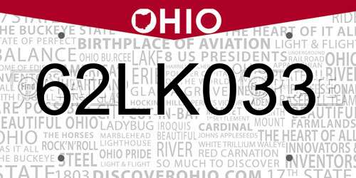 62LK033 Ohio License Plate