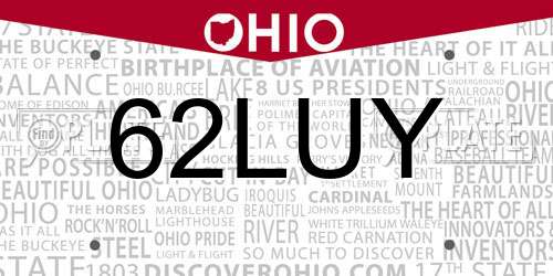 62LUY Ohio License Plate
