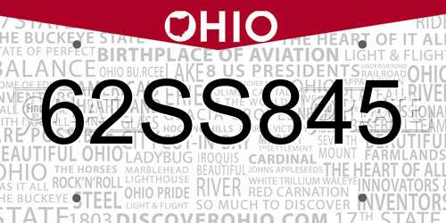 62SS845 Ohio License Plate