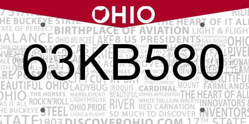 63KB580 Ohio License Plate