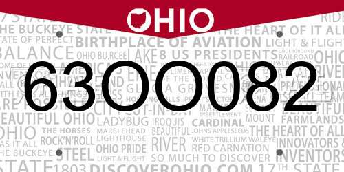 63OO082 Ohio License Plate
