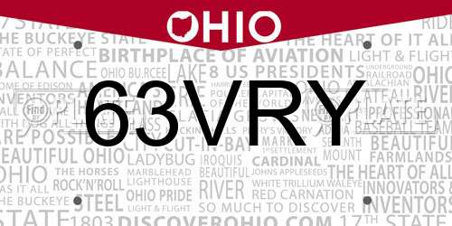 63VRY Ohio License Plate