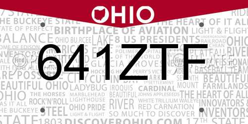 641ZTF Ohio License Plate