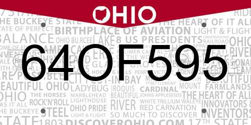 64OF595 Ohio License Plate
