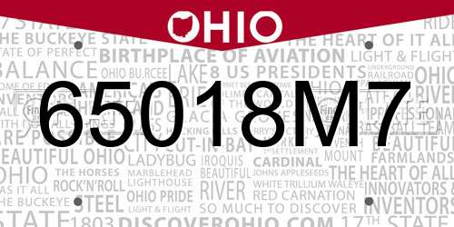 65018M7 Ohio License Plate