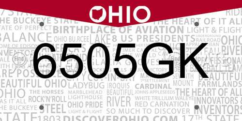 6505GK Ohio License Plate
