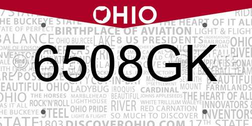 6508GK Ohio License Plate