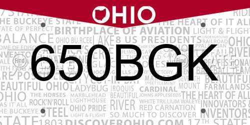 650BGK Ohio License Plate