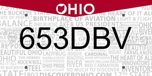 653DBV Ohio License Plate