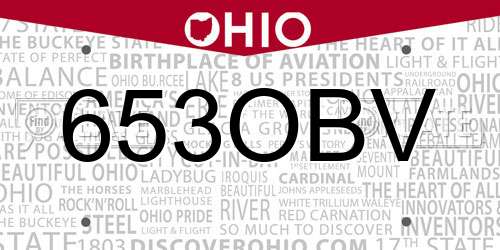 653OBV Ohio License Plate