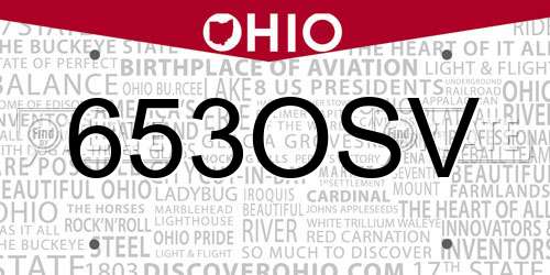 653OSV Ohio License Plate