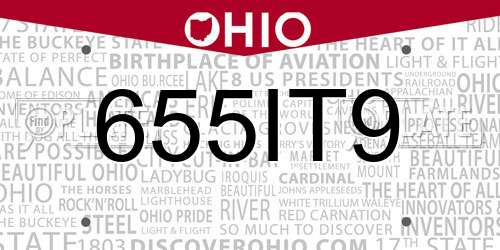 655IT9 Ohio License Plate